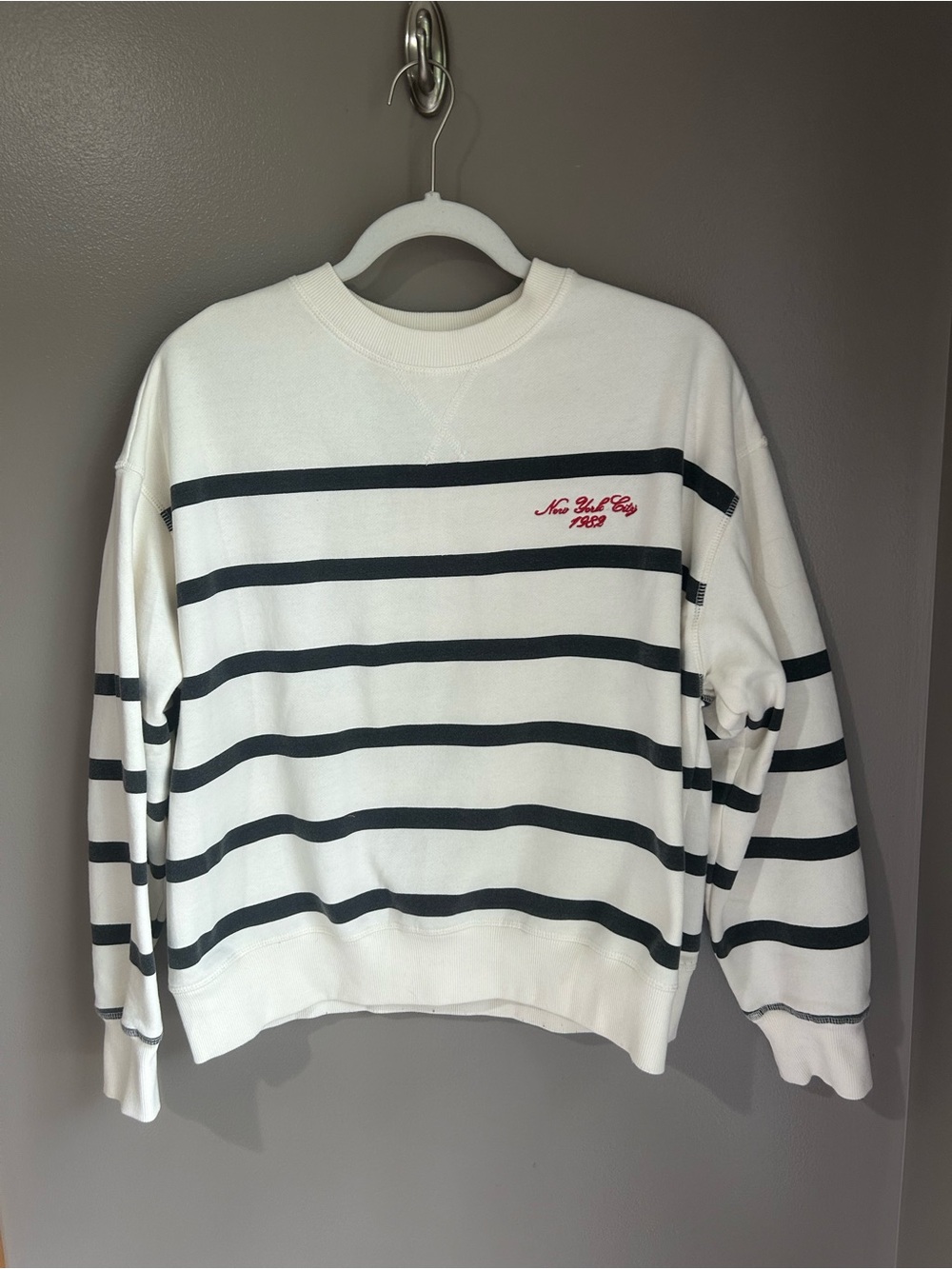 NY Embo Stripe Pullover Sweatshirt - Off White - Lazy Sunday - Picture 8 of 14